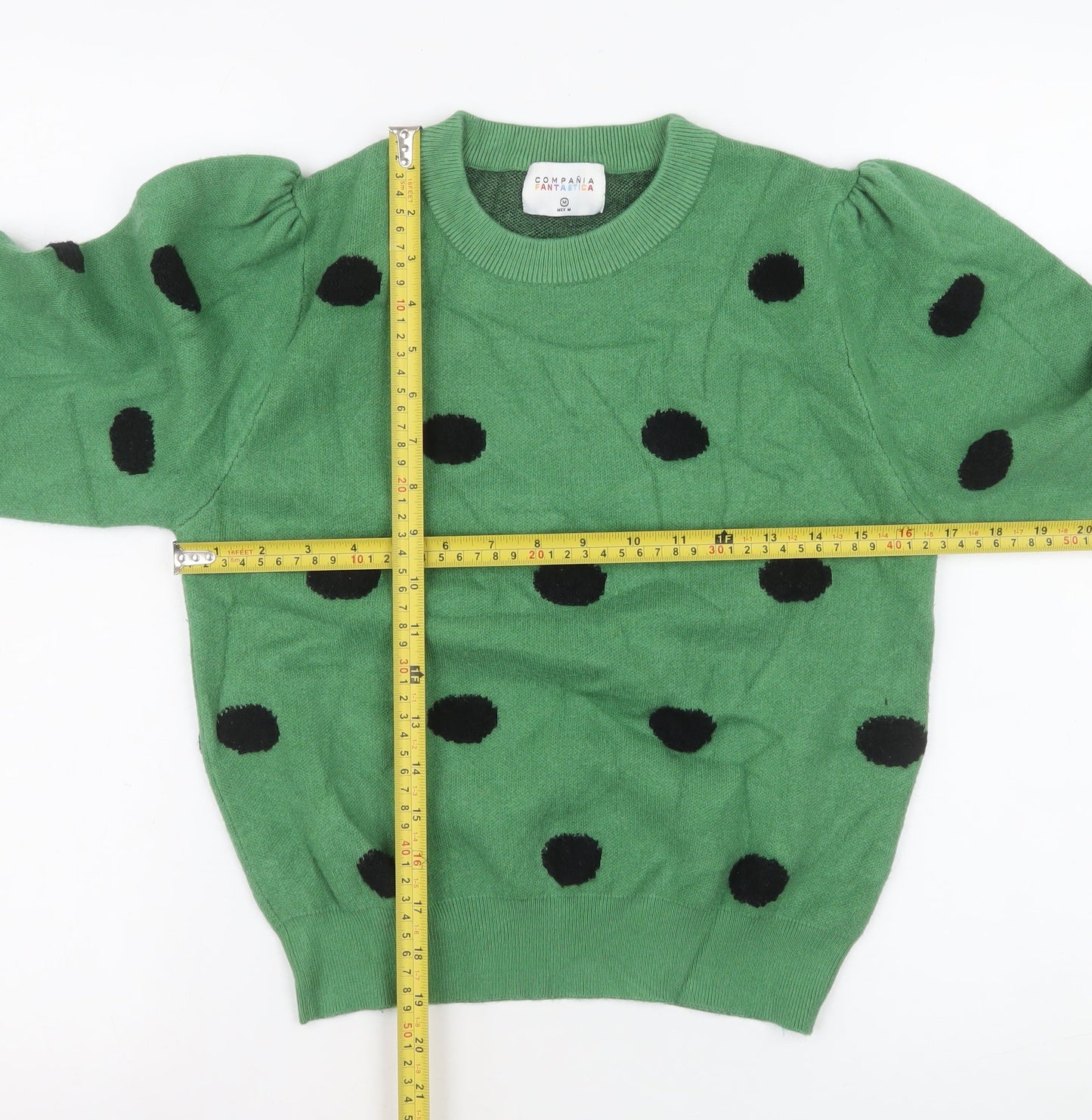 Compañía Fantástica Women's Green Polka Dot Puff Sleeve Jumper M