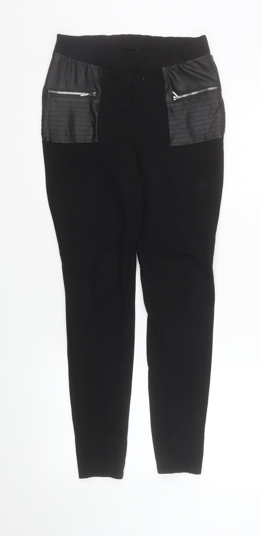 Calzedonia Women’s Black Faux Leather Trim Slim Leg Leggings M