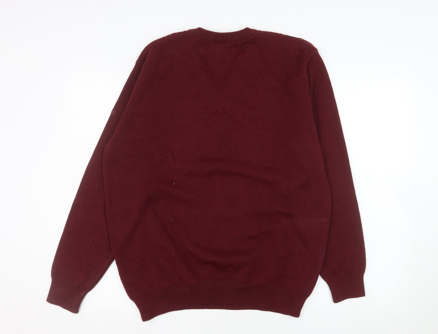 DG's Prestige Collection Men's Red V-Neck Geometric Wool Blend Jumper L