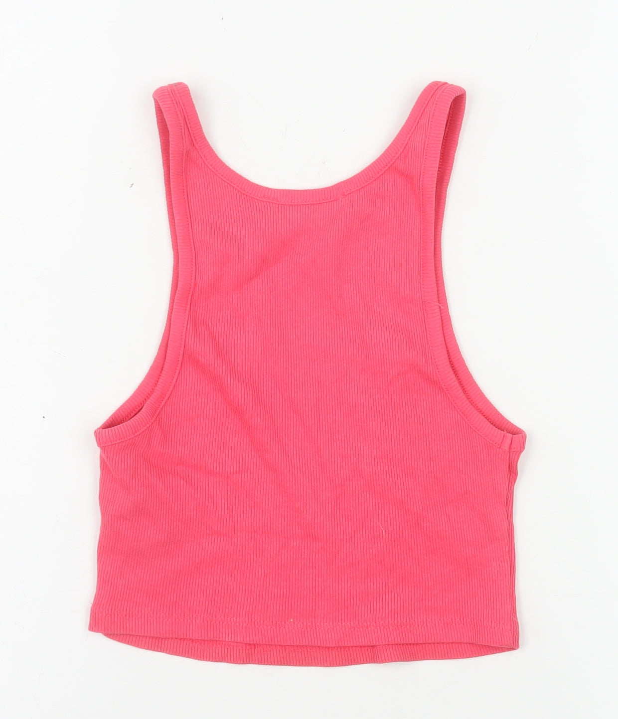 ZARA Womens Pink Cropped Tank Top S Cotton Blend Racerback