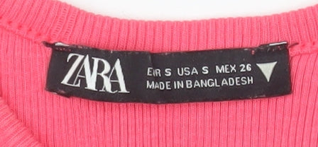 ZARA Womens Pink Cropped Tank Top S Cotton Blend Racerback