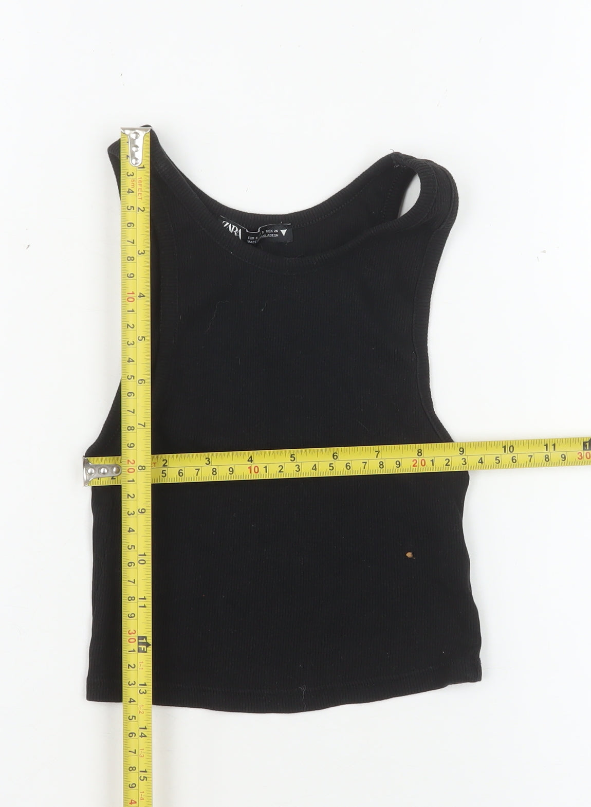 Zara Women Black Cropped Jersey Tank Top Size S Sleeveless Slim Fit