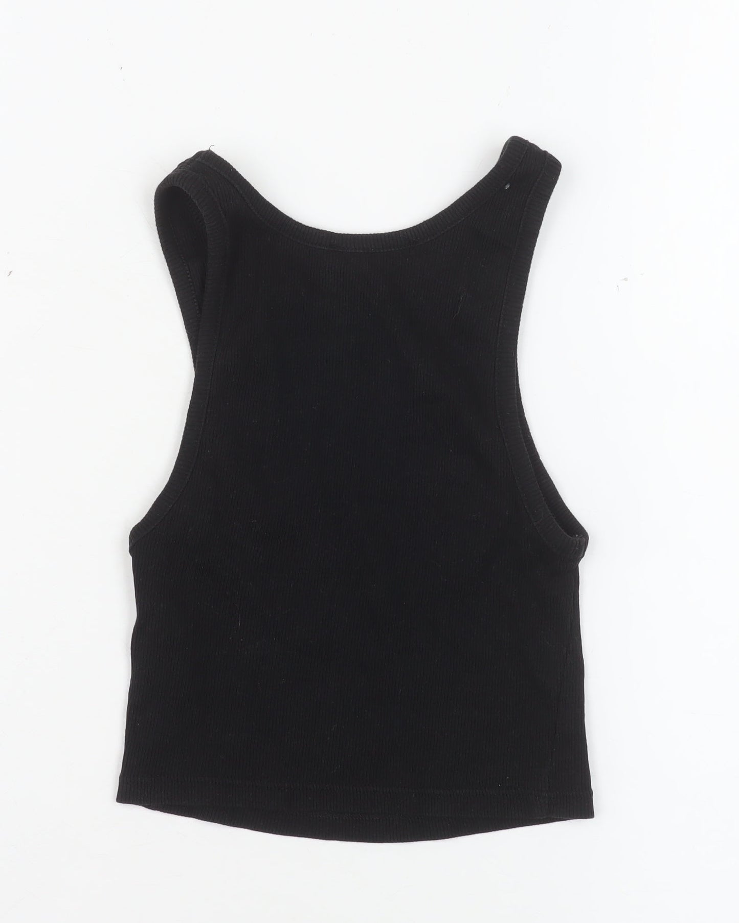 Zara Women Black Cropped Jersey Tank Top Size S Sleeveless Slim Fit