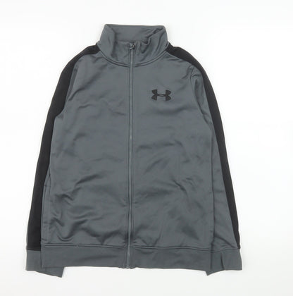 Additional front view of Under Armour boys’ grey full zip track jacket, size 10, years polyester