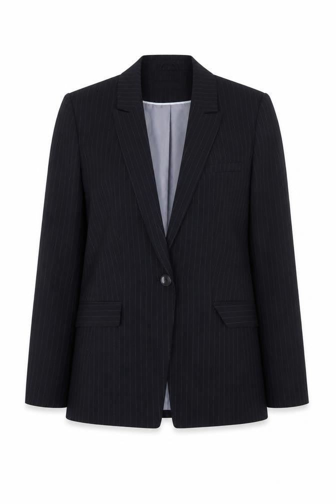 Dunnes Women Black Pinstripe Single-Breasted Blazer Size 12