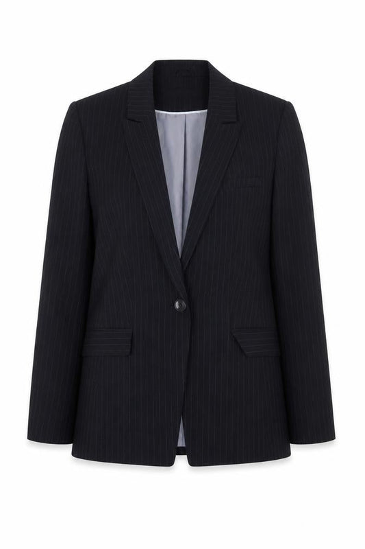 Dunnes Women Black Pinstripe Single-Breasted Blazer Size 12