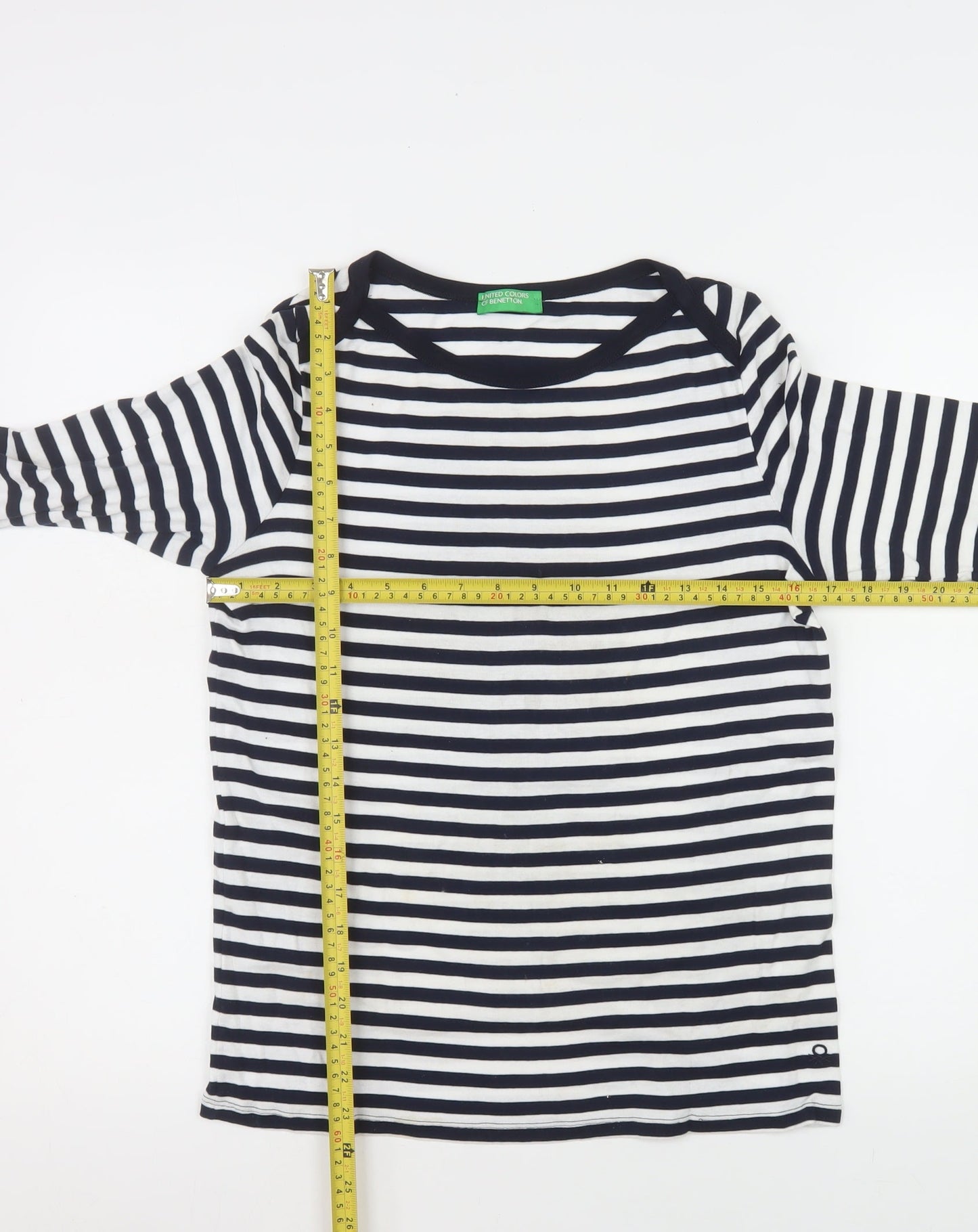 United Colors of Benetton Women’s Blue Striped 3/4 Sleeve Cotton T-Shirt Size 12