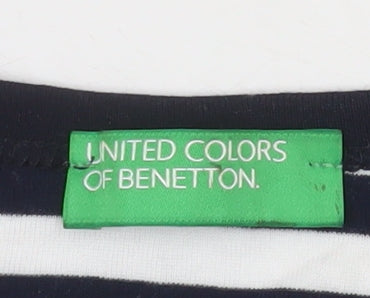 United Colors of Benetton Women’s Blue Striped 3/4 Sleeve Cotton T-Shirt Size 12
