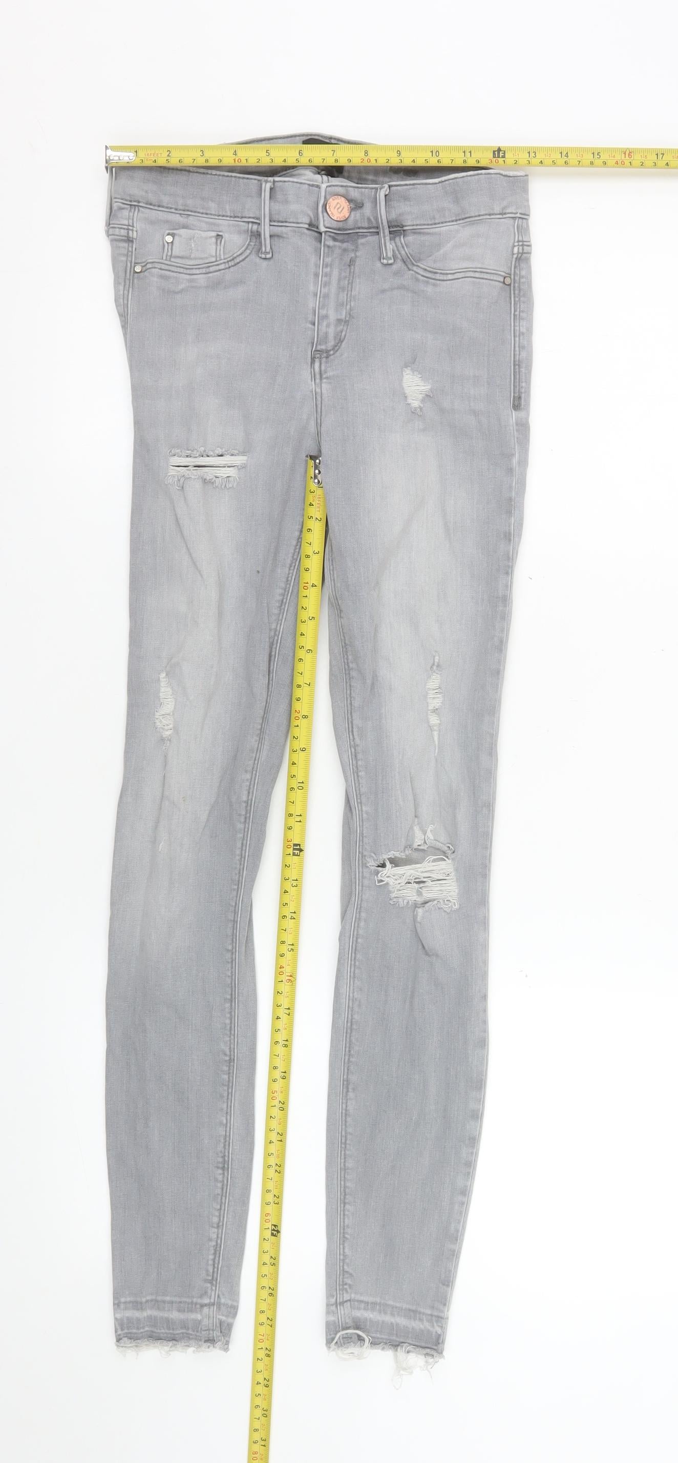 River Island Womens Grey Distressed Skinny Jeans Size 8