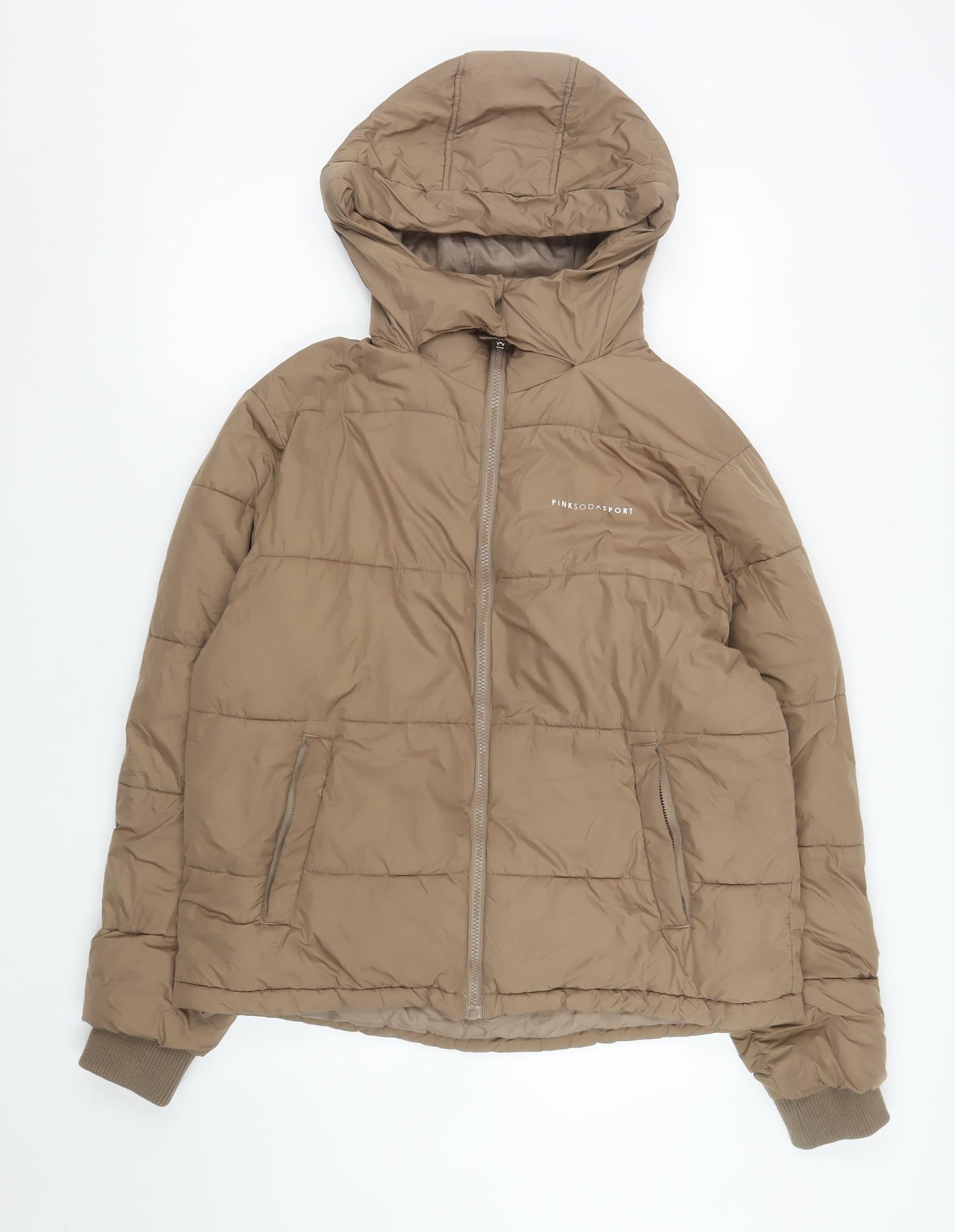 Pink Soda Sport Women Brown Hooded Puffer Jacket UK 12