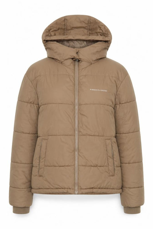 Pink Soda Sport Women Brown Hooded Puffer Jacket UK 12