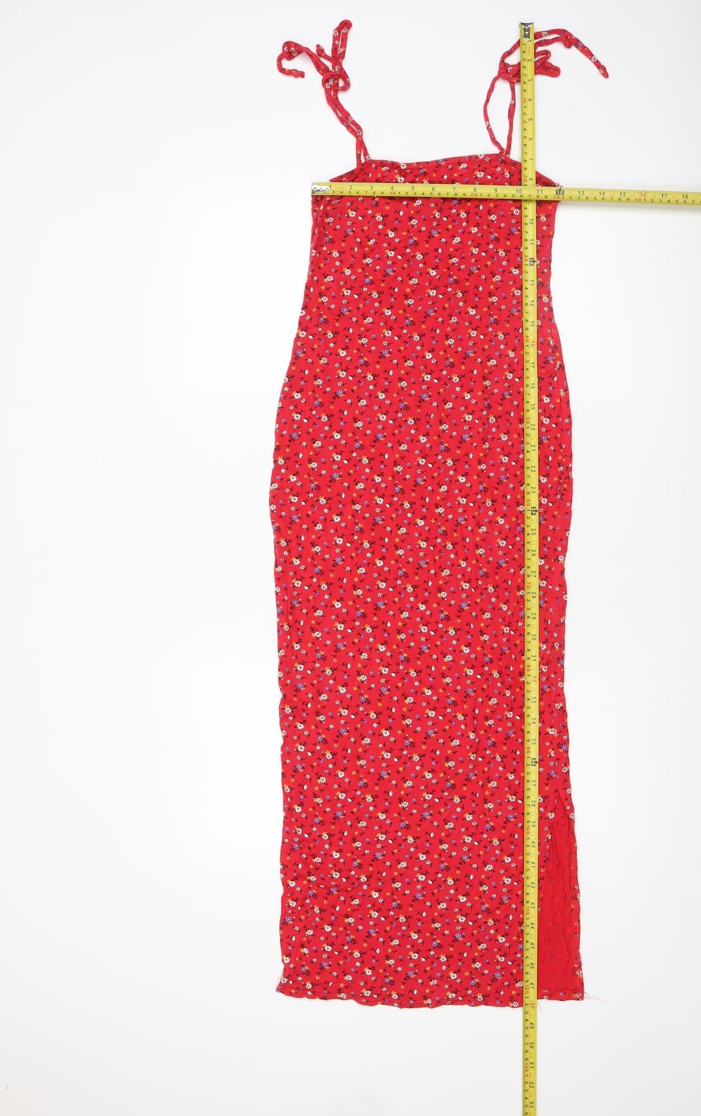 Nasty Gal Women Red Floral Long Slip Dress Size 8 Summer Casual