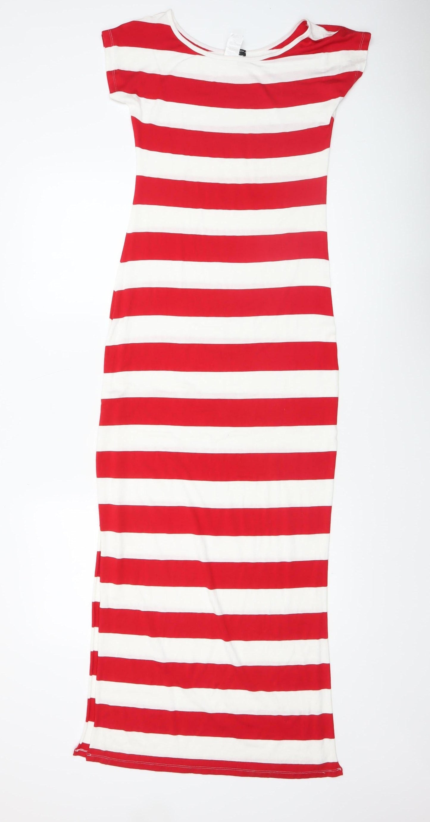 Calzedonia Women Red White Striped Long Bodycon Dress Size L