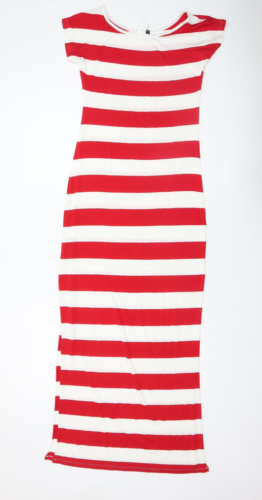 Calzedonia Women Red White Striped Long Bodycon Dress Size L