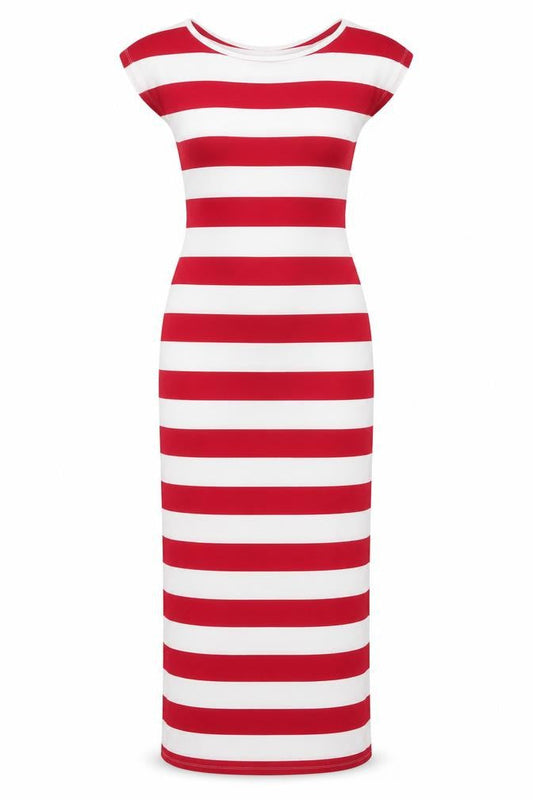 Calzedonia Women Red White Striped Long Bodycon Dress Size L