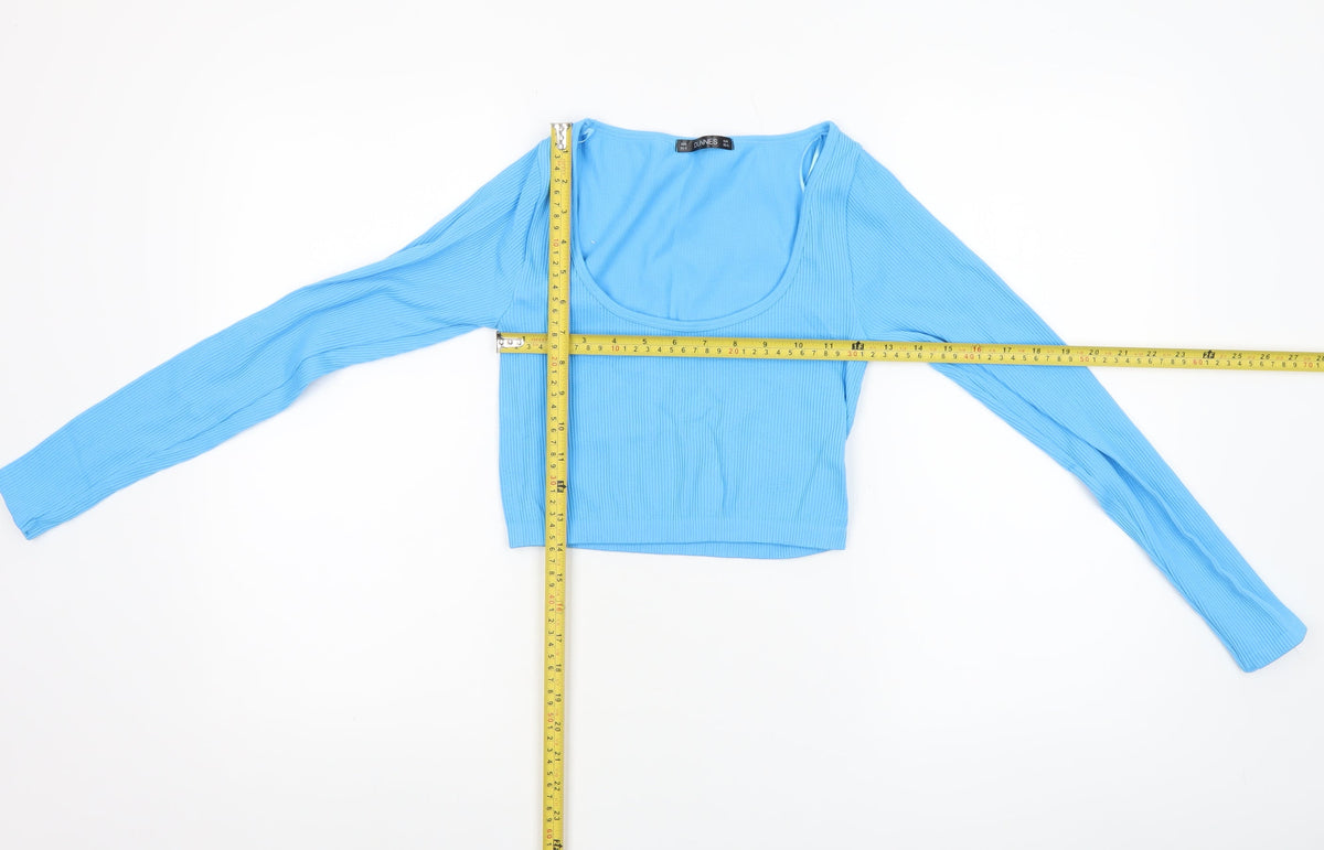 Dunnes Women Blue Cropped Long Sleeve Ribbed Top XS