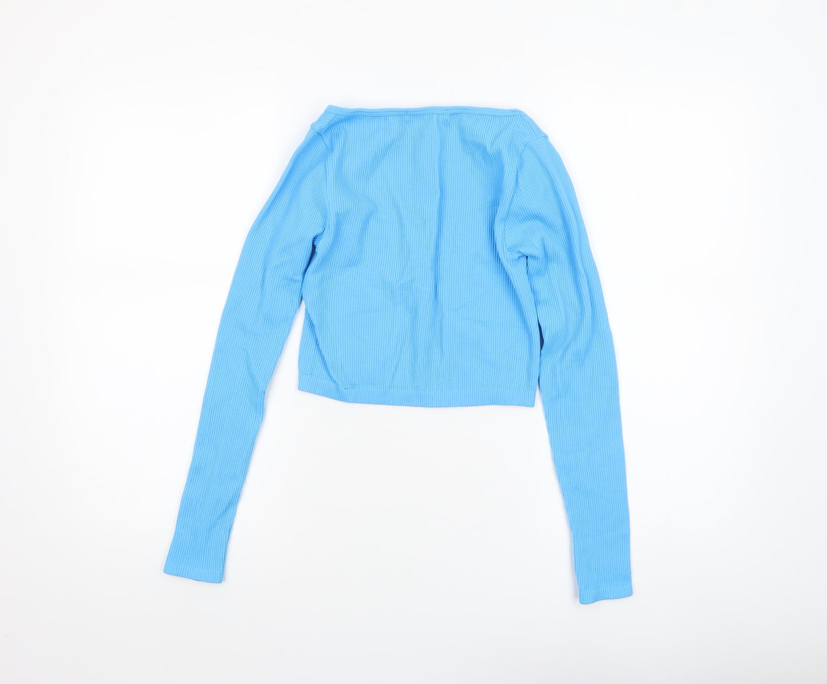 Dunnes Women Blue Cropped Long Sleeve Ribbed Top XS