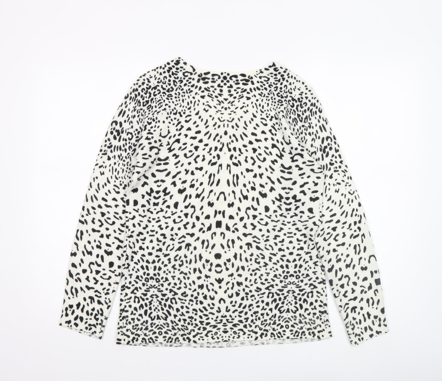 Damart Women’s White Animal Print Acrylic V-Neck Jumper Size 10/12