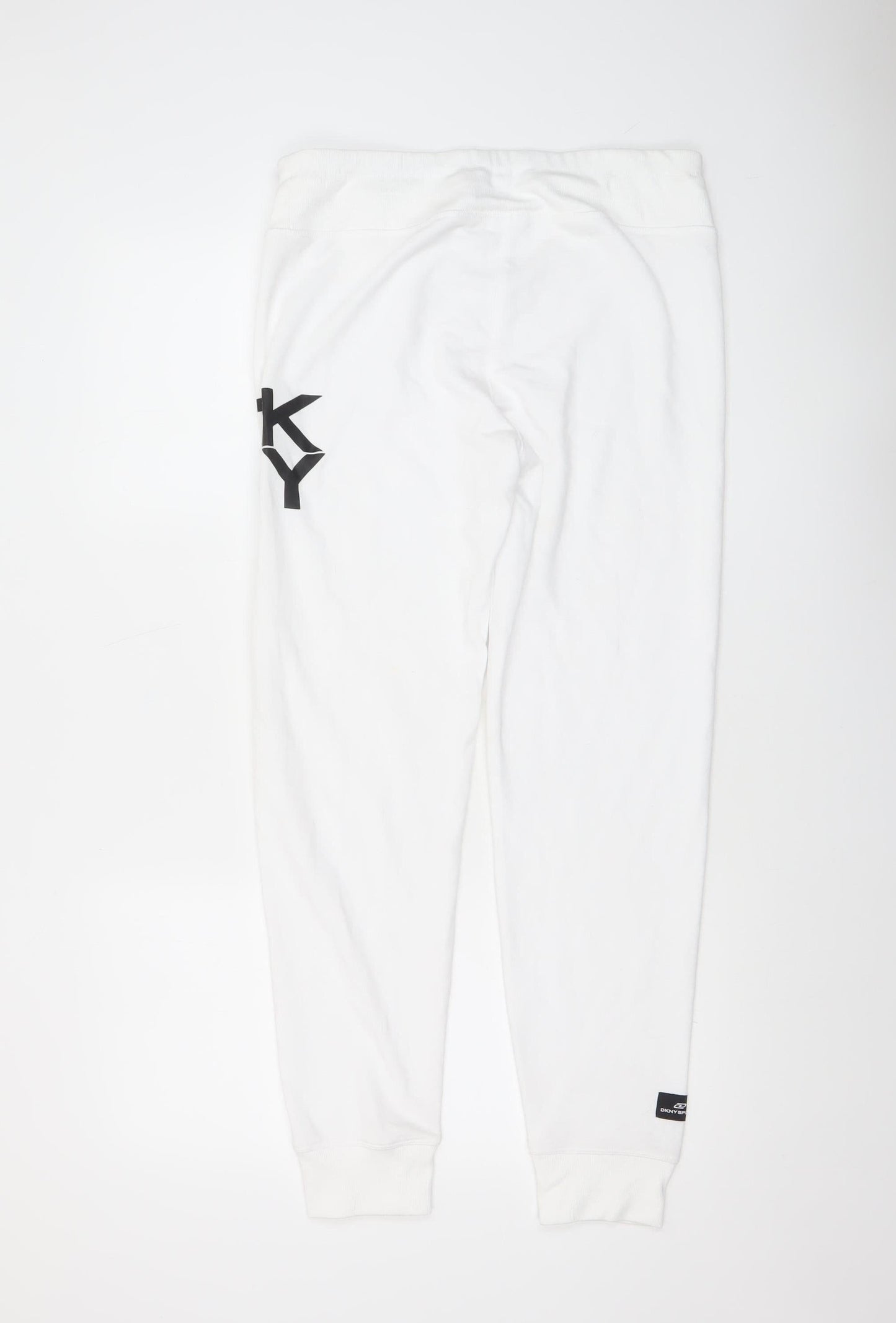 DKNY Women’s White Jogger Trousers Small Cotton Blend Logo Sport