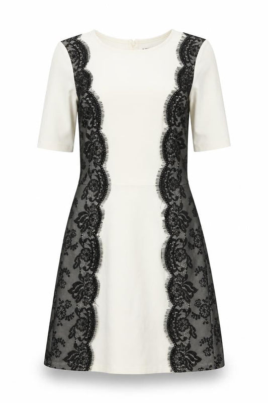 Warehouse Women’s Ivory Black Lace Sheath Dress UK 10 Knee Length