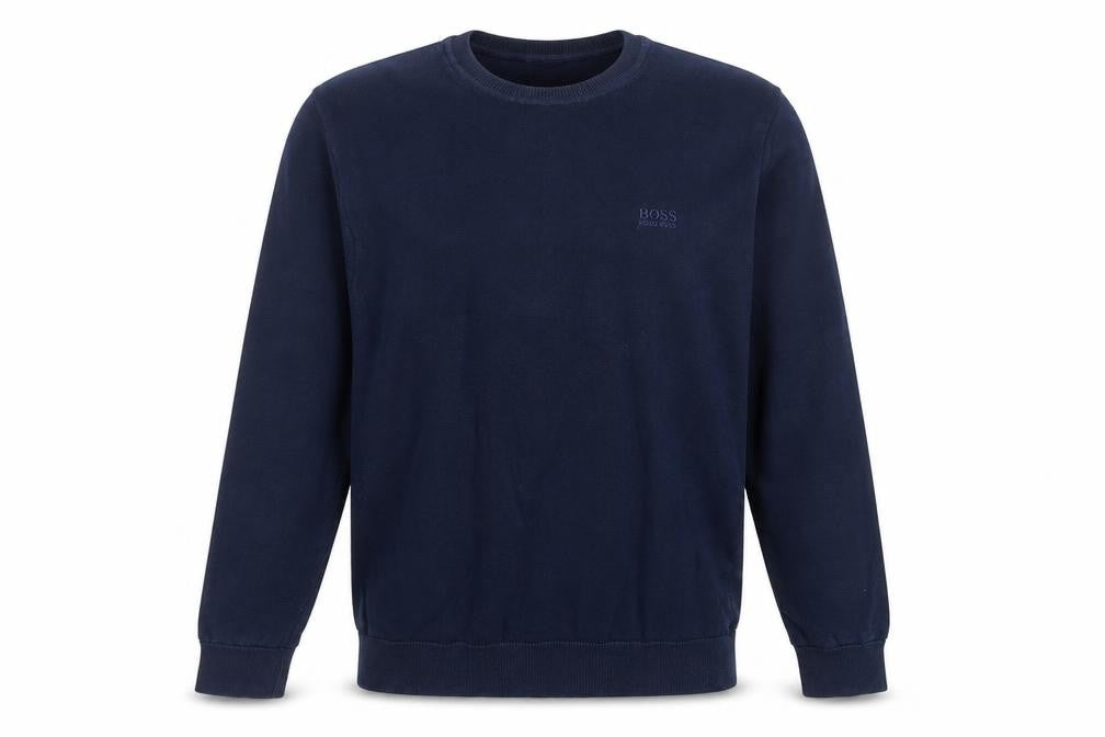 Hugo Boss Men’s Blue Cotton Crew Neck Pullover Jumper Size M