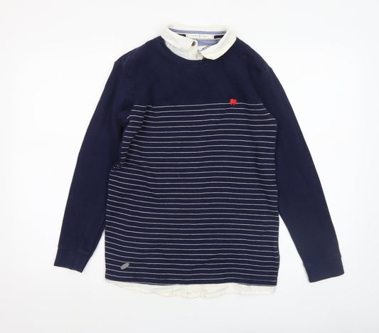 Jasper Conran Boys Navy Striped Cotton Pullover Jumper Age 11-12