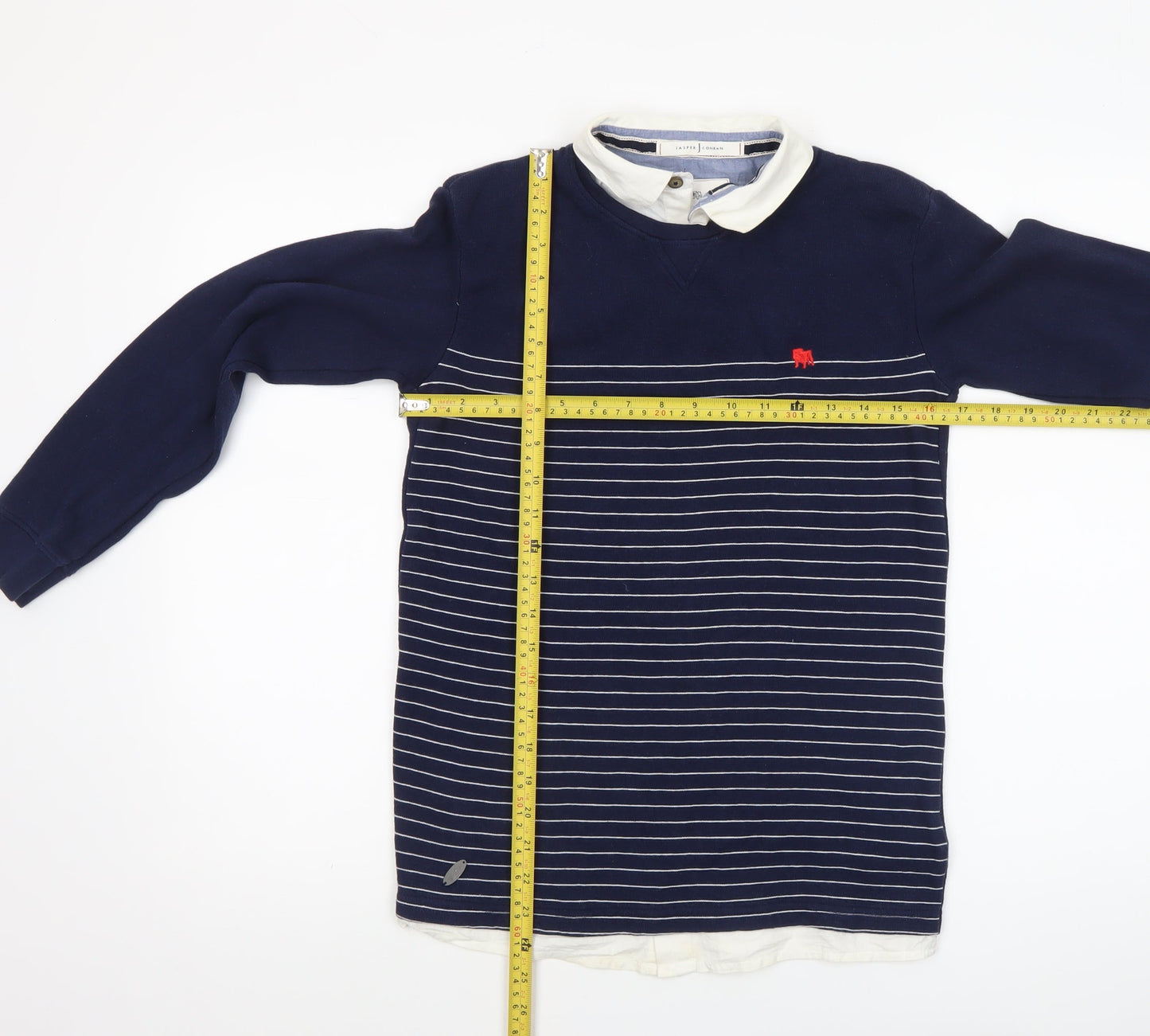 Jasper Conran Boys Navy Striped Cotton Pullover Jumper Age 11-12