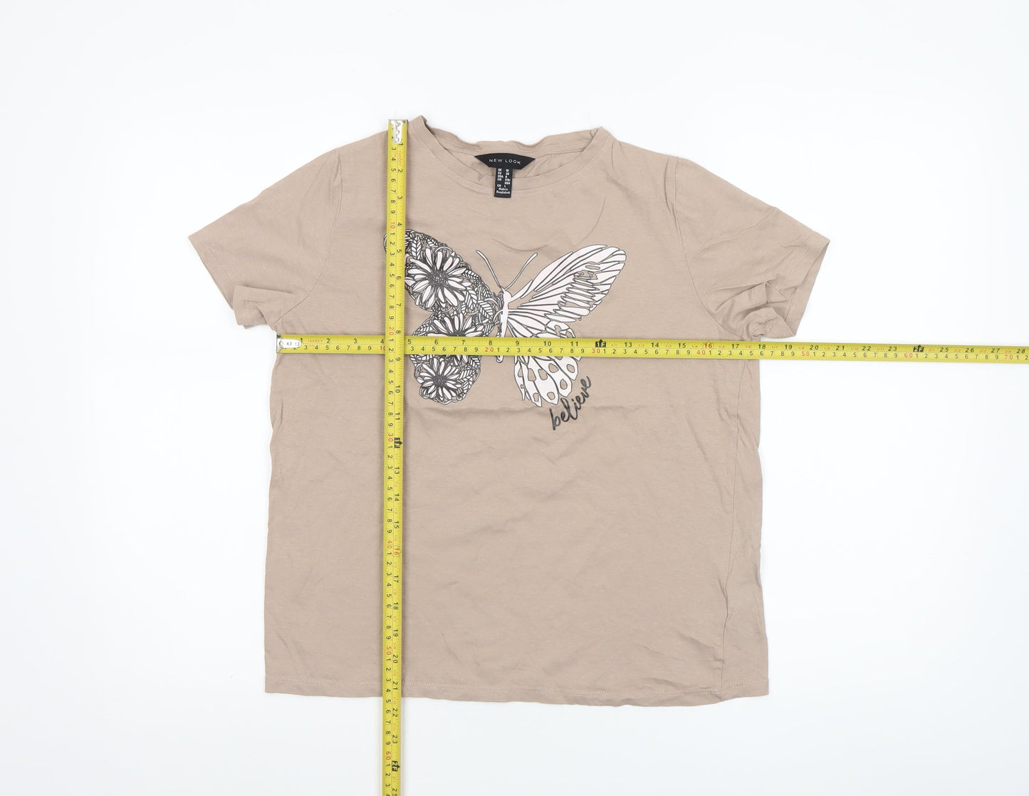 New Look Women’s Beige Butterfly Graphic Cotton T-Shirt Size 10