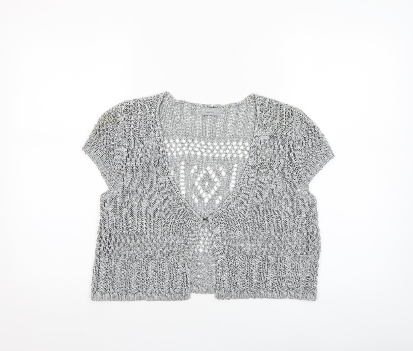 Marks and Spencer Women Grey Open Knit Short Sleeve Cardigan Size 16