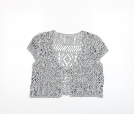 Marks and Spencer Women Grey Open Knit Short Sleeve Cardigan Size 16