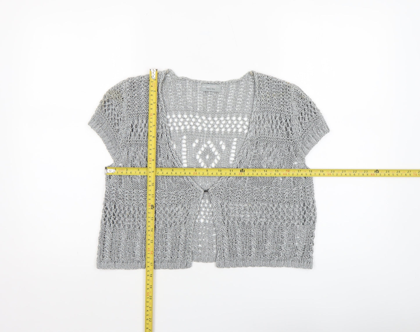 Marks and Spencer Women Grey Open Knit Short Sleeve Cardigan Size 16