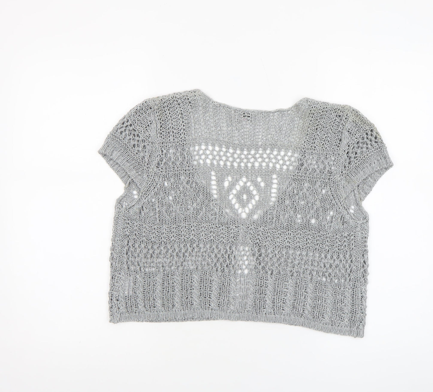 Marks and Spencer Women Grey Open Knit Short Sleeve Cardigan Size 16