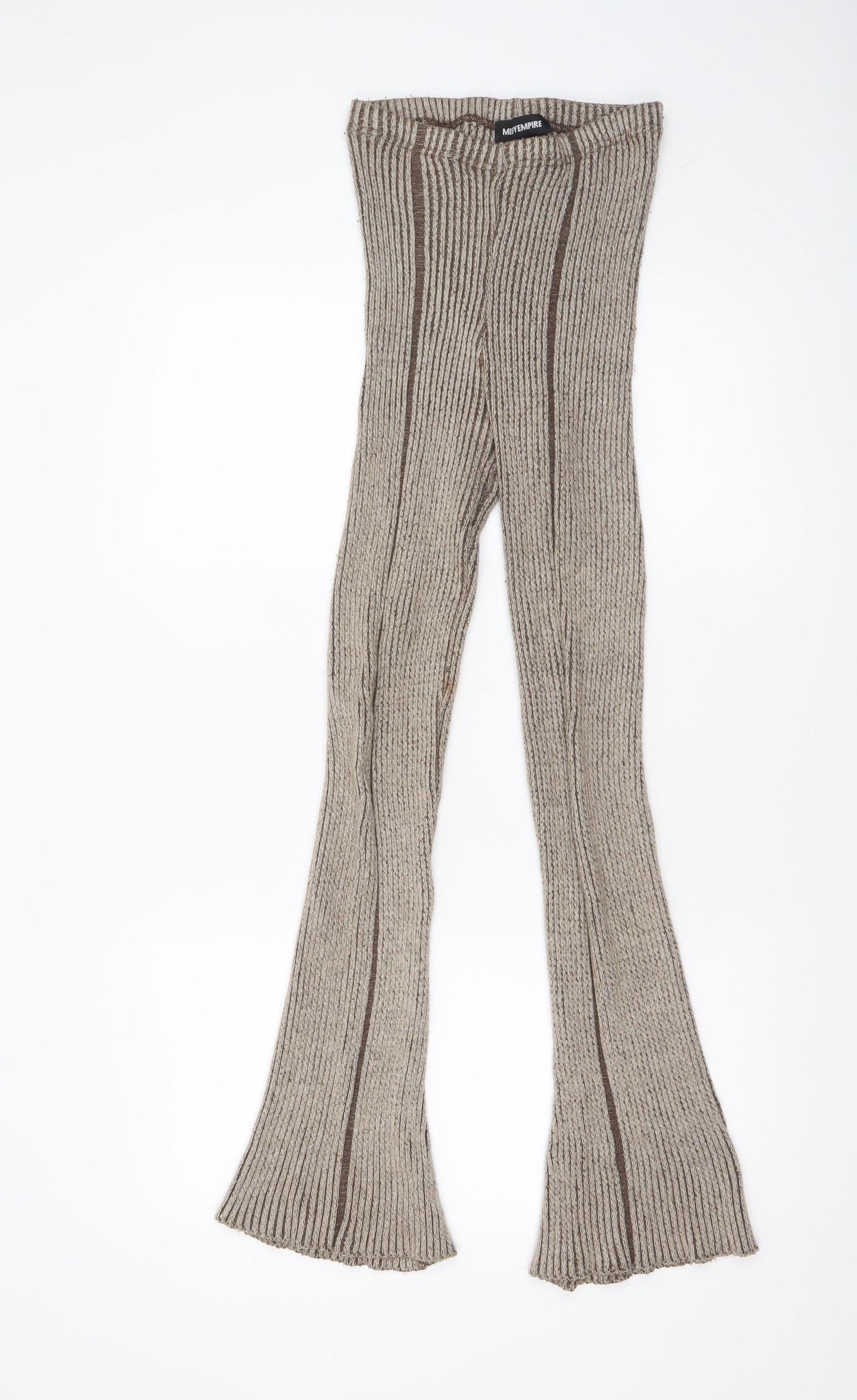 Missy Empire Women Beige XS Flared Knit Stretch Trousers
