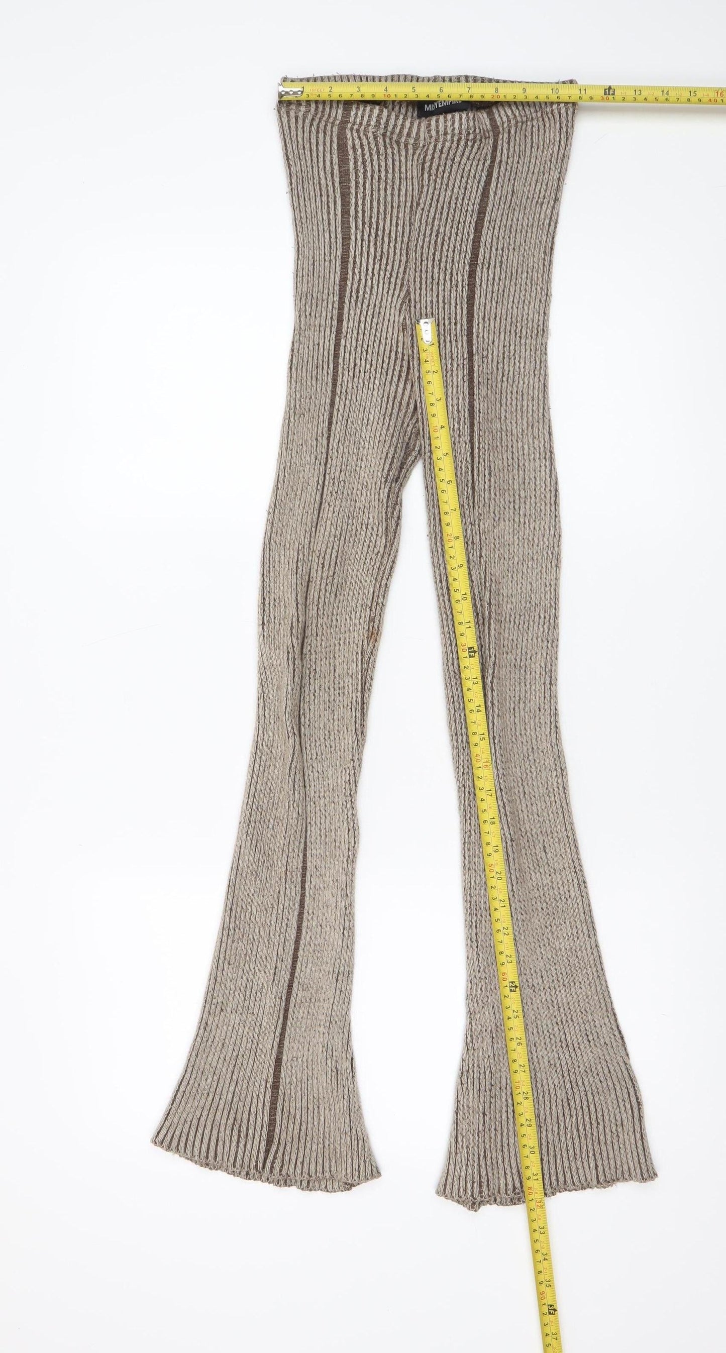 Missy Empire Women Beige XS Flared Knit Stretch Trousers