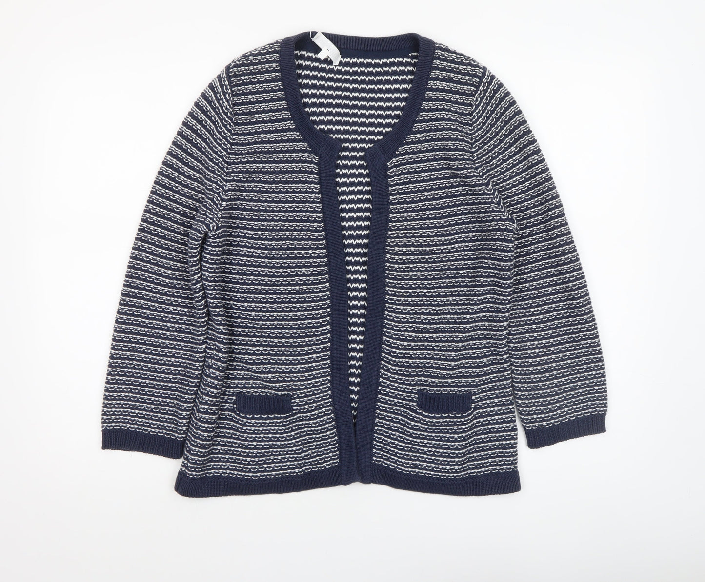 Tulchan Womens Blue Striped V-Neck Cotton Cardigan Size M