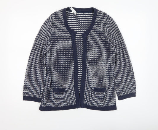Tulchan Womens Blue Striped V-Neck Cotton Cardigan Size M