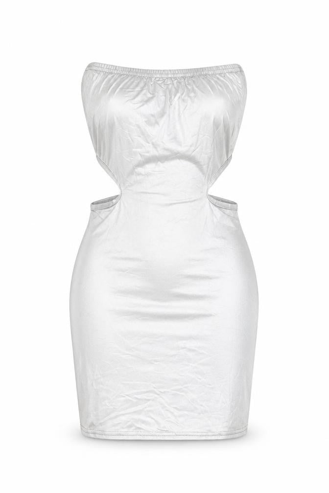 Pink Vanilla Women’s Silver Strapless Bodycon Cut Out Dress Size 8