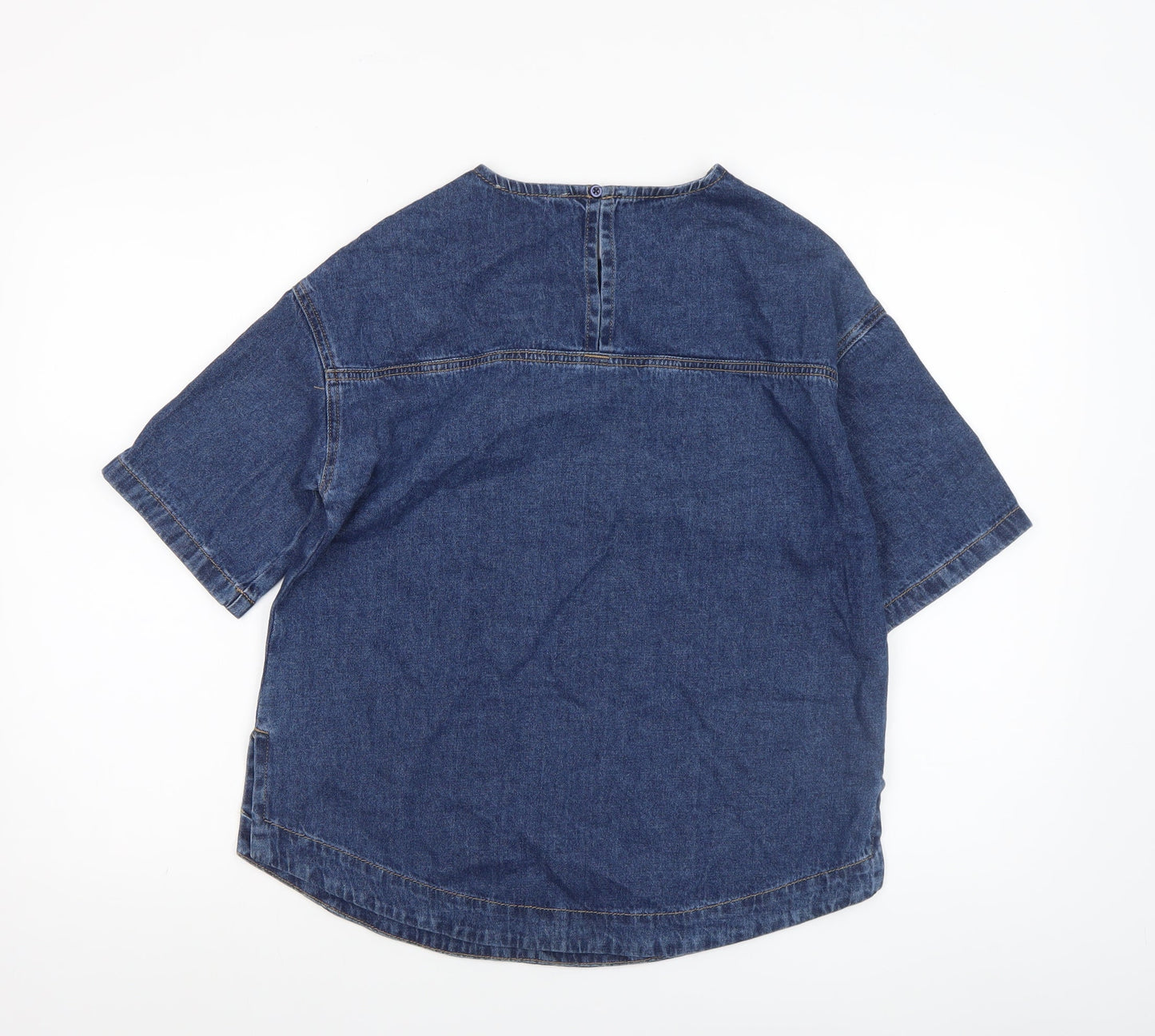 Gallery Womens Blue Denim Cotton Short Sleeve Crew Neck T-Shirt XS