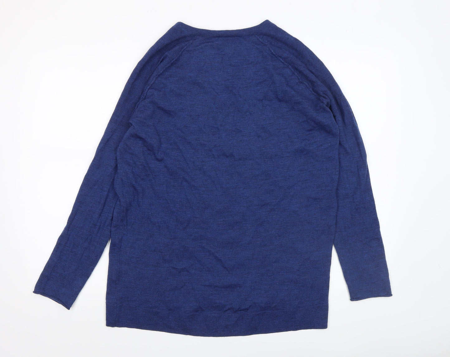 KENAR Womens Blue Merino Wool V-Neck Long Sleeve Jumper Size L