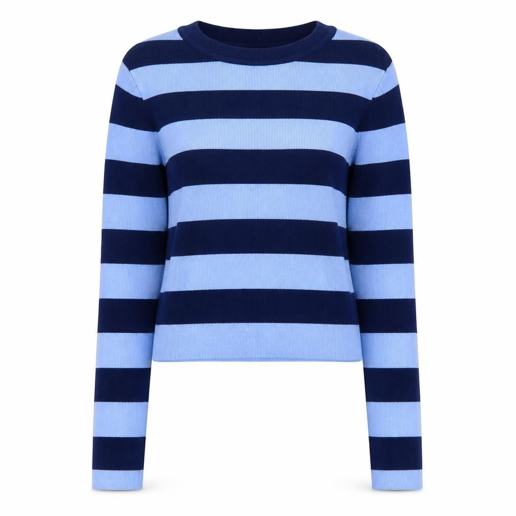 Zara Women Blue Striped Crew Neck Long Sleeve Pullover Jumper Size S
