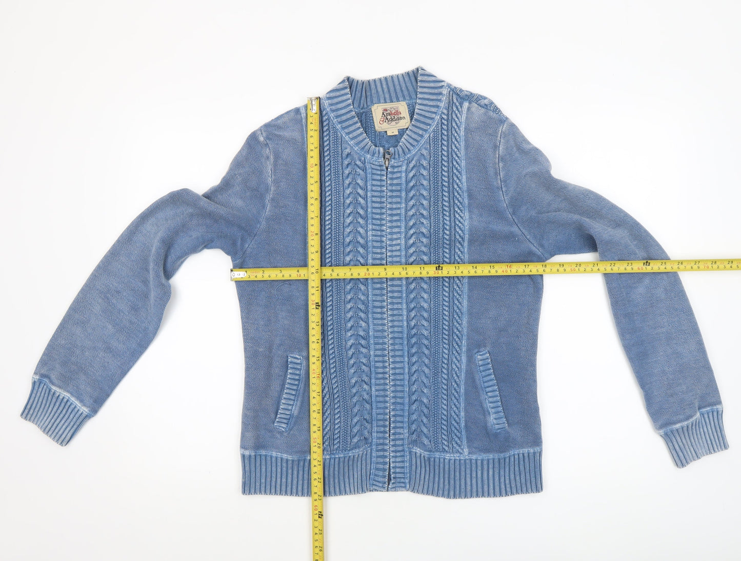 Arabella & Addison Womens Blue Cable Knit Full Zip Cotton Jumper M