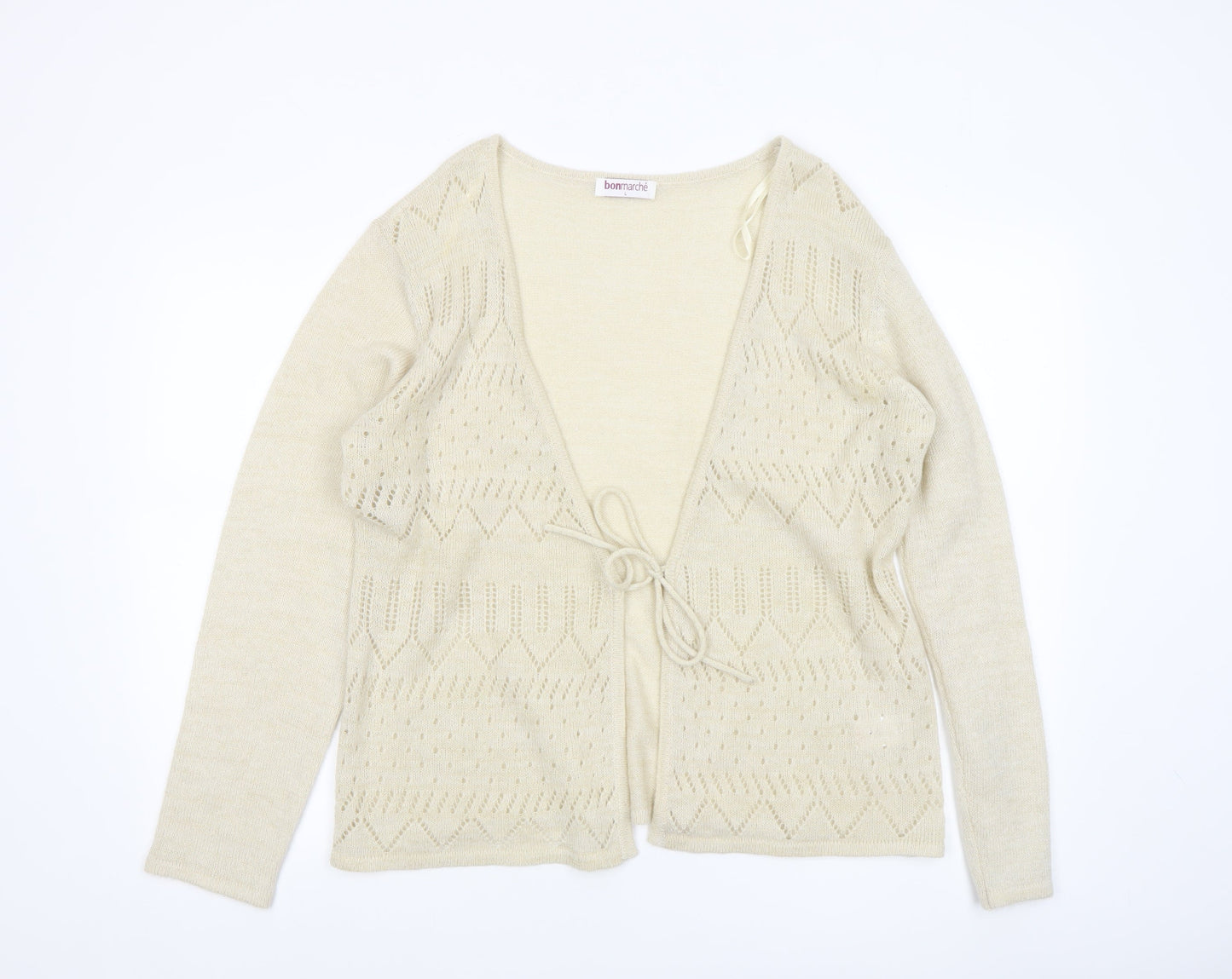 Bonmarché Women’s Beige Open Knit V-Neck Tie Cardigan L
