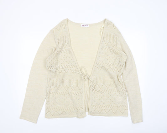 Bonmarché Women’s Beige Open Knit V-Neck Tie Cardigan L