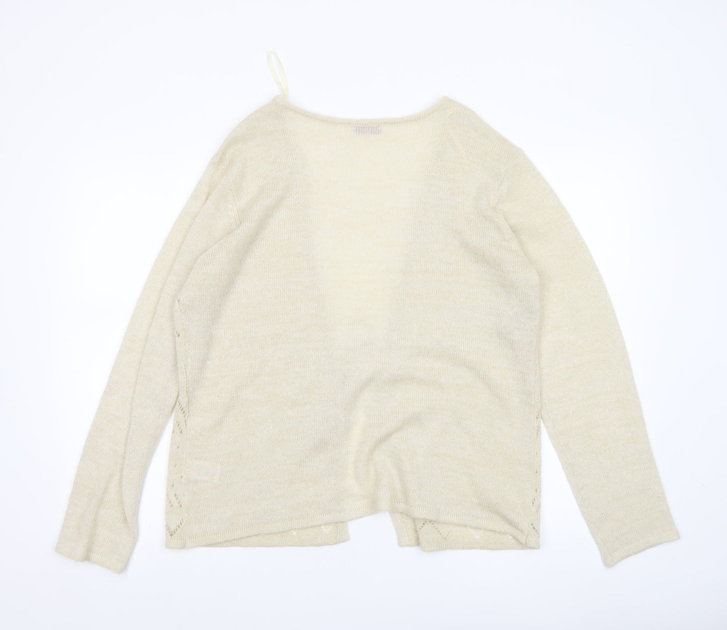 Bonmarché Women’s Beige Open Knit V-Neck Tie Cardigan L