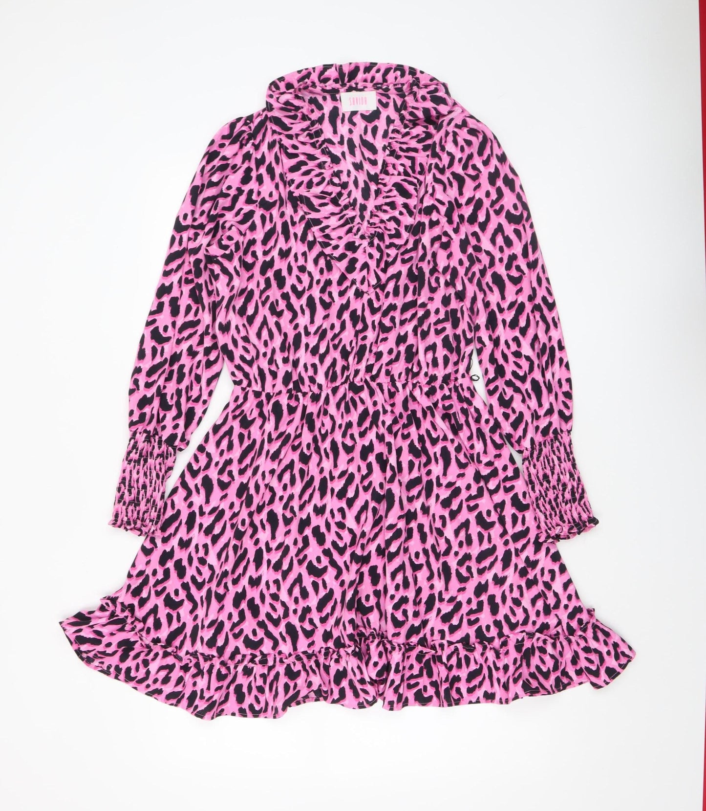 Savida Women Pink Leopard Print A-Line Short Dress Size 10