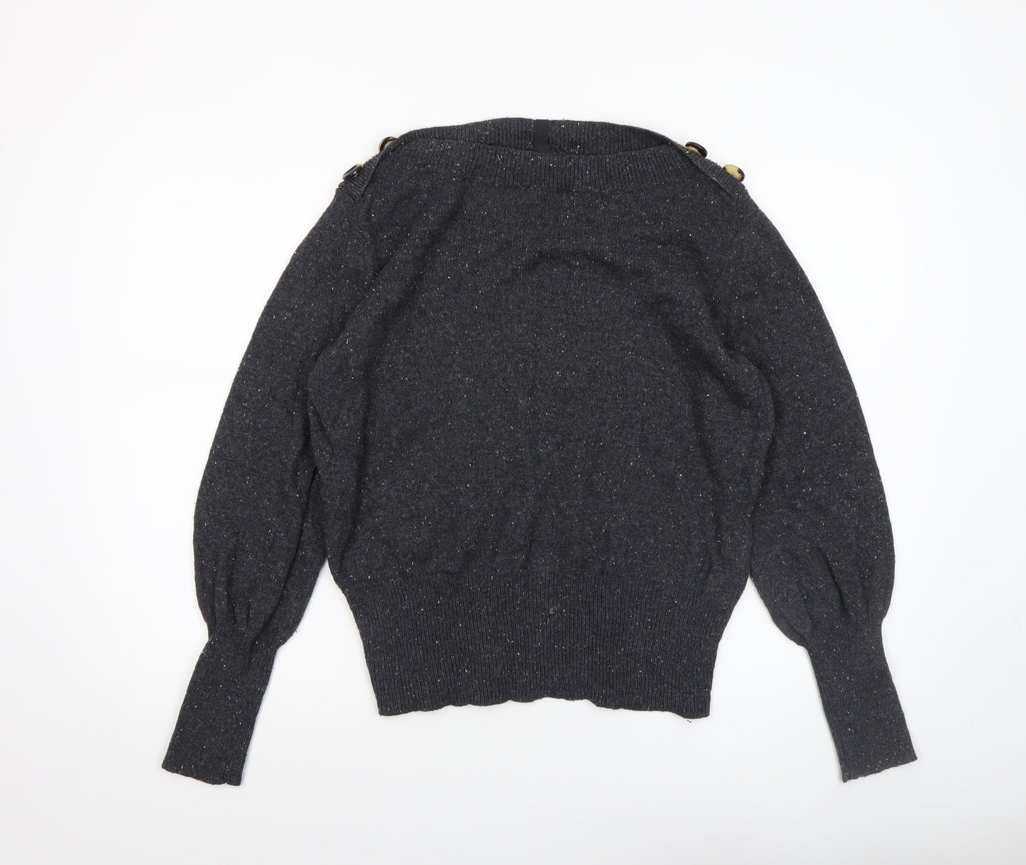 Marks and Spencer Women Black Size 16 Button Detail Wool Blend Jumper