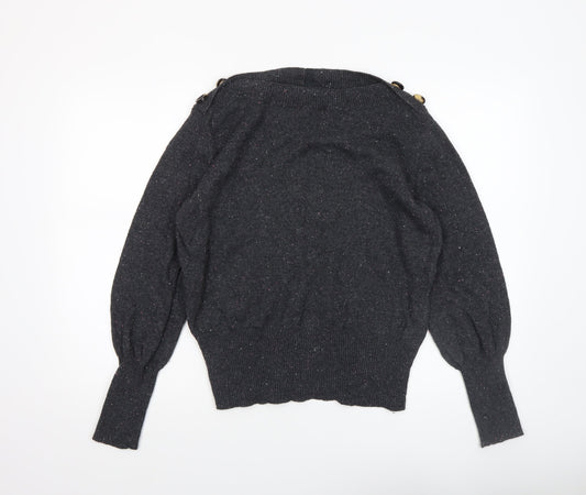 Marks and Spencer Women Black Size 16 Button Detail Wool Blend Jumper