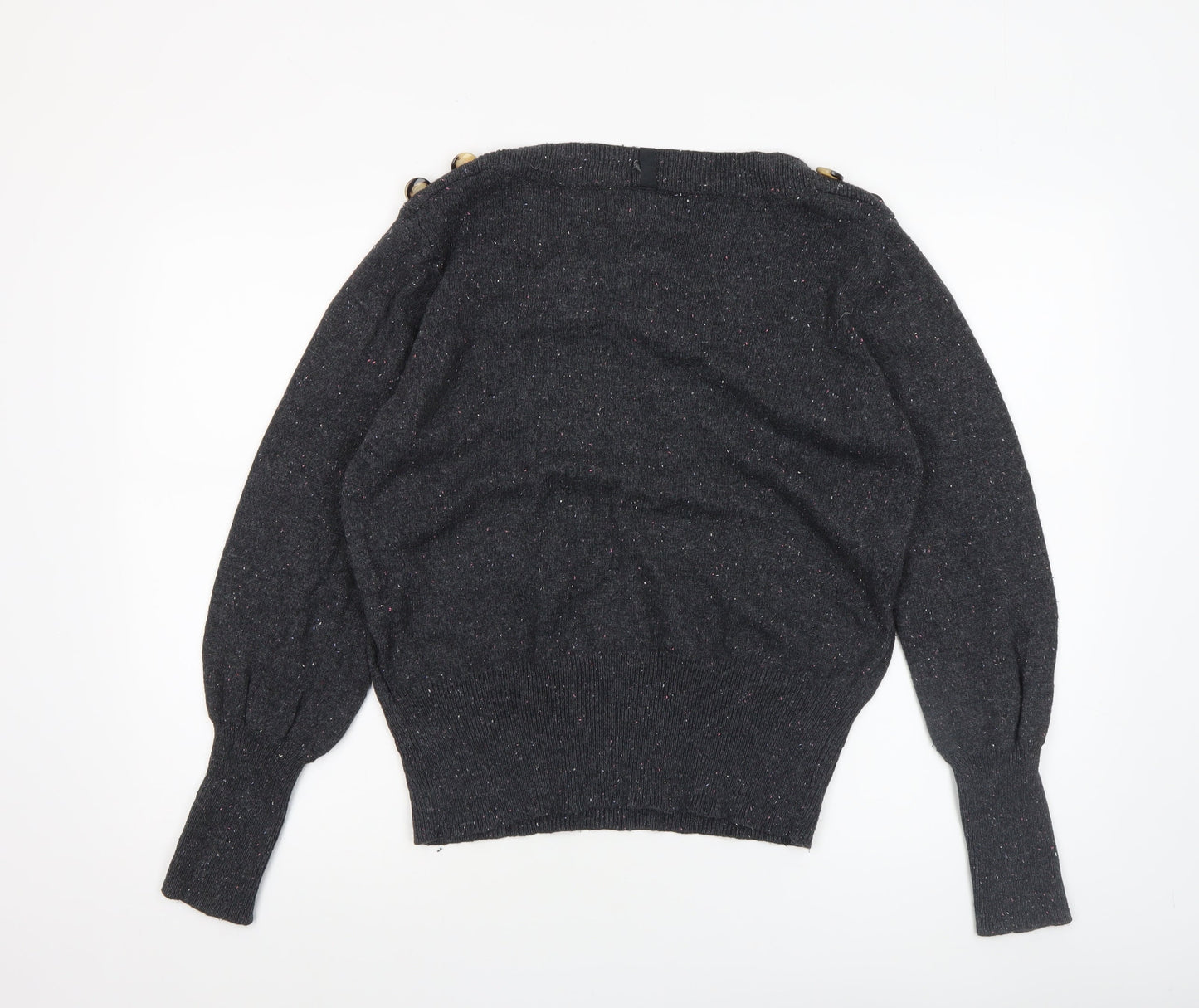 Marks and Spencer Women Black Size 16 Button Detail Wool Blend Jumper