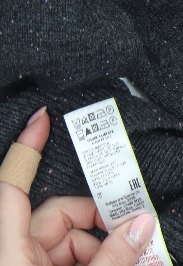 Marks and Spencer Women Black Size 16 Button Detail Wool Blend Jumper