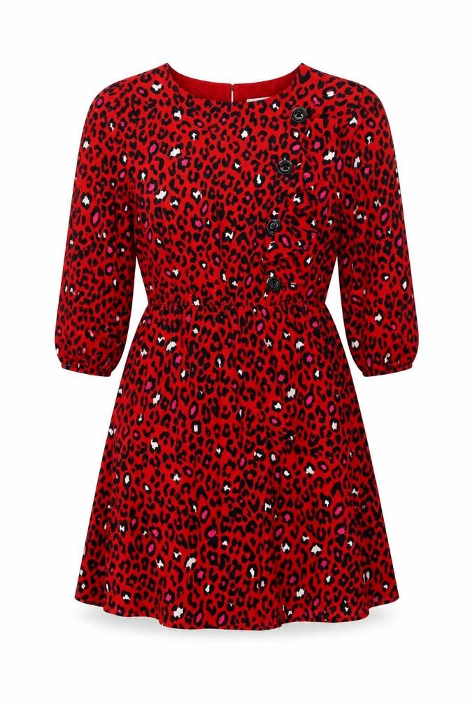 Savida Womens Red Leopard Print A-Line Dress Size 10